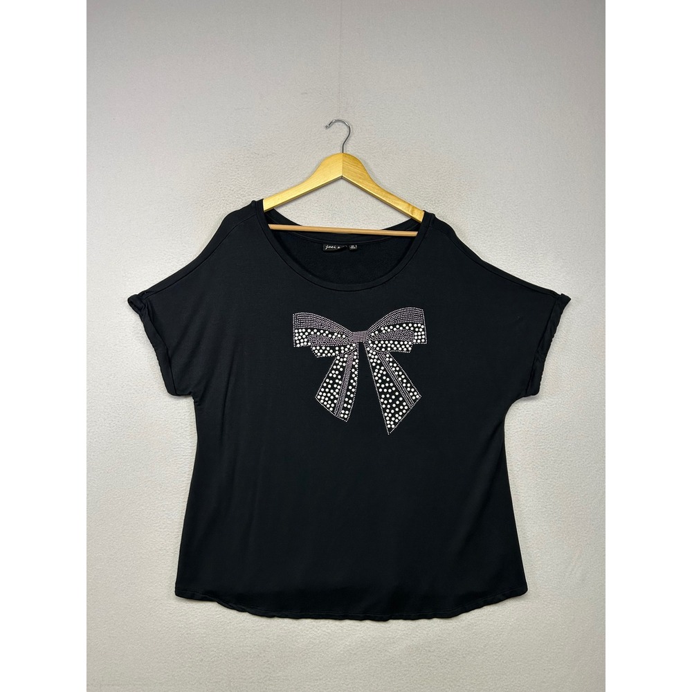 Coquette Rhinestone Joei & i Womens 3X Black Pearl Bow Dolman Graphic Tee Shirt